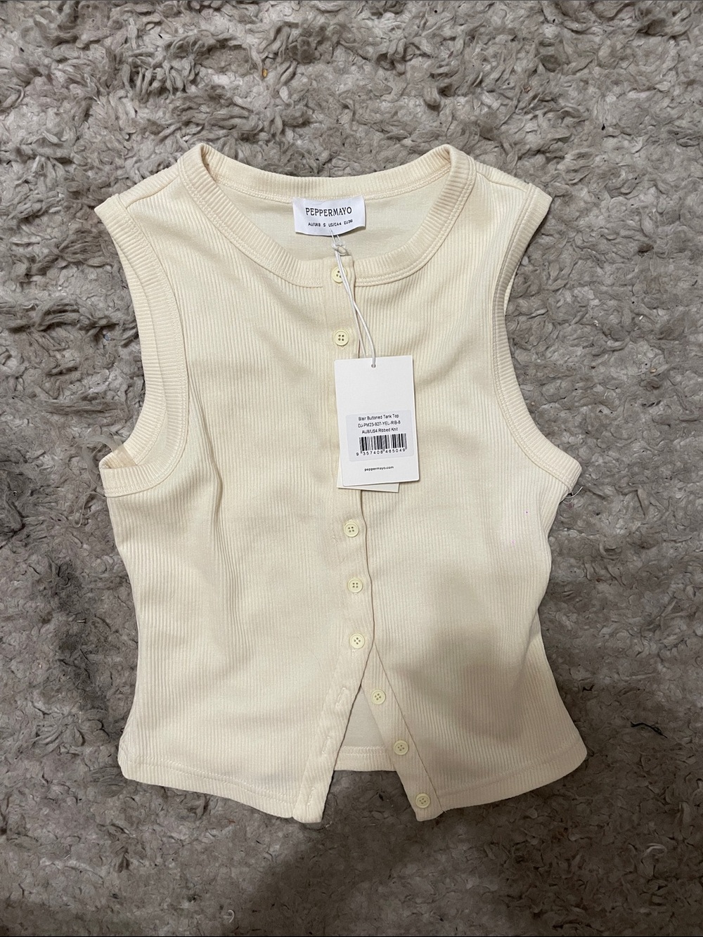 Peppermayo Cream Ribbed Button-Up Tank
